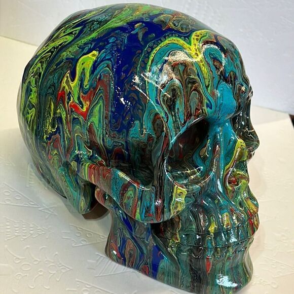 Hand-Painted One of A Kind Life Size Adult Human Skull - Picture 8 of 10